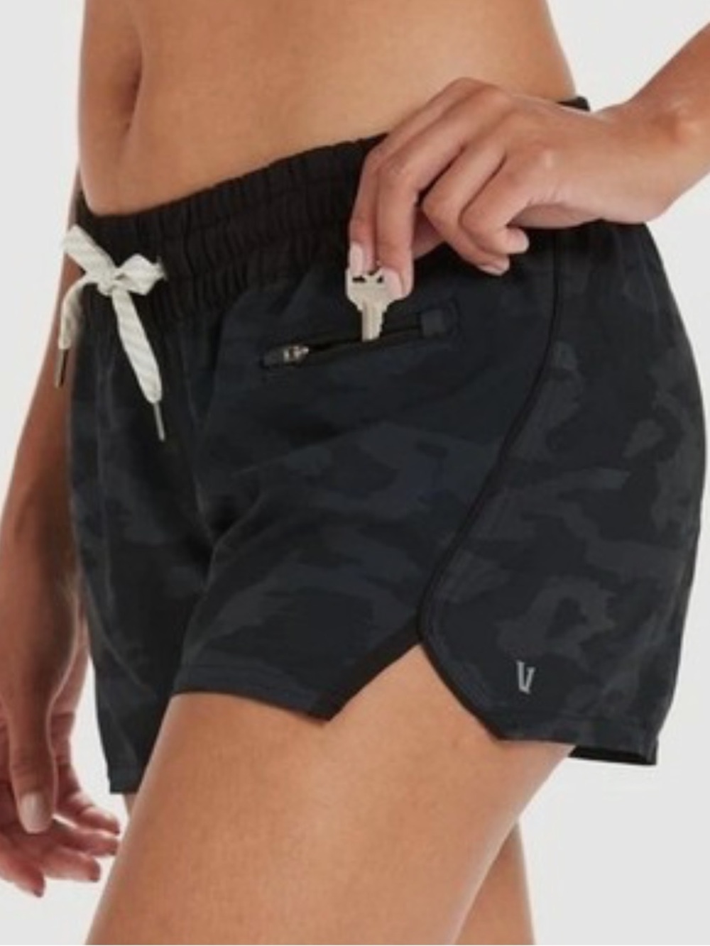 Women's Black Camo Running Shorts with Drawstring